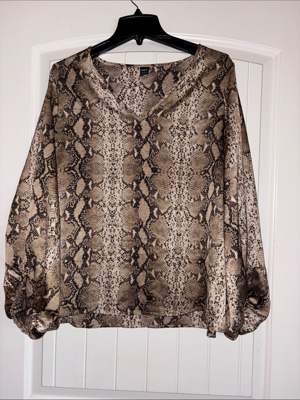 SHEIN Brown Snake Print V-Neck Blouse